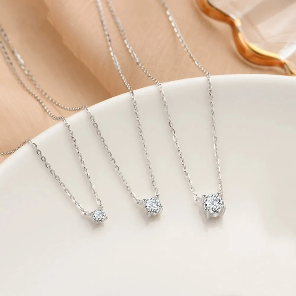

S925 Silver Sparkling 4-Claw Zircon - Dainty Solitaire, Elegant Women's Collar
