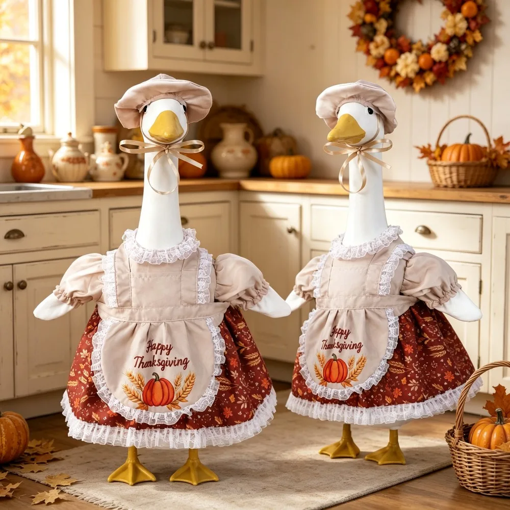New Porch Goose Outfit with Pumpkin and Wheat Stalk Print Outdoor Yard Porch Garden Festival Decoration Costume without goose
