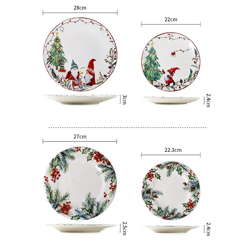 Christmas Ceramic Dinner Santa christmas tree Round Plate Dessert Dish Flat Dinner Plate Easy To Clean Home Snack Western Plates