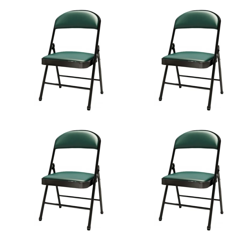 

4 Piece Conference Chair Set, Leather Upholstered Folding Chair, Designer Chair with Backrest, Metal Frame Living Room