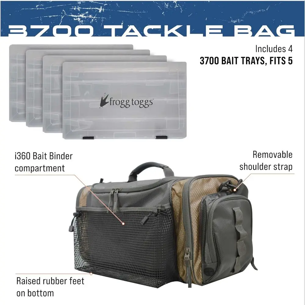 FROGG TOGGS Borsone per attrezzatura da pesca resistente, include vassoi per esche, blu, 3600