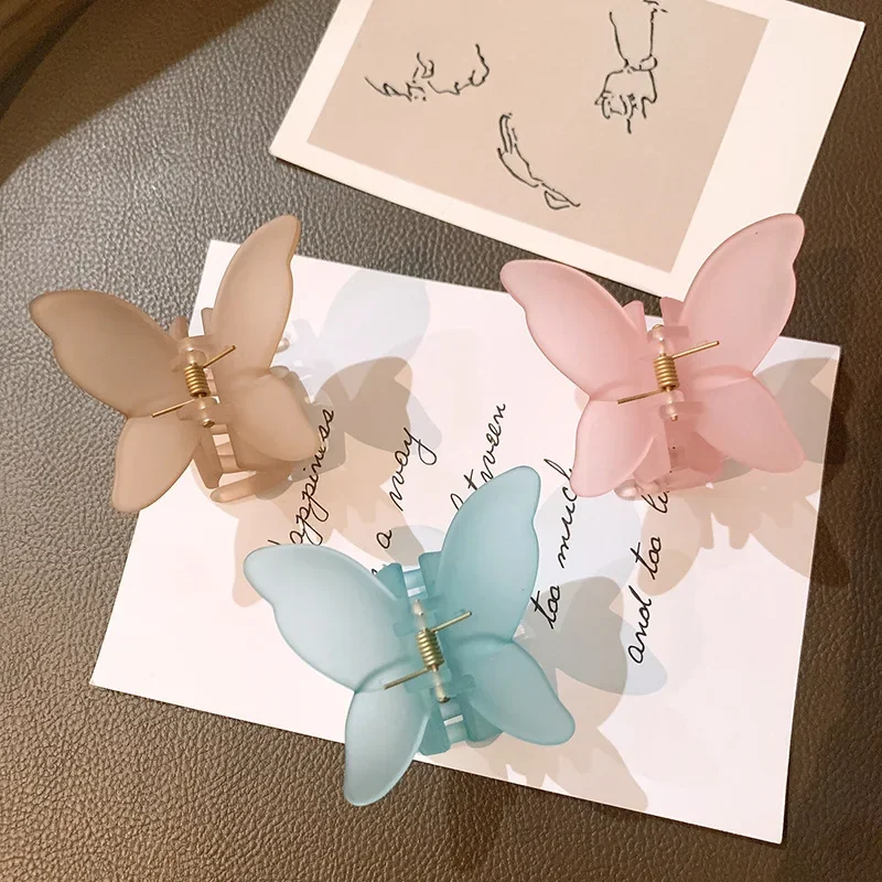 Fashion Korean Colored Matte Clear Butterfly Hair Clips Women's Small Hair Claws Elegant Shark Clips Headwear Hair Accessories