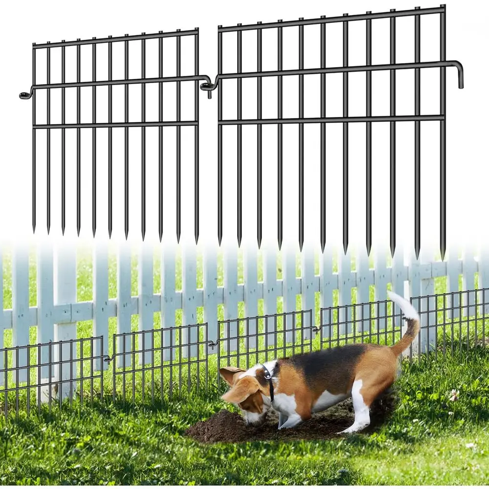 

37ft (L) X 13in (H) Garden Animal Barrier Fence, 26 Pack No Dig Dog Fence Border, 1.44in Gap Decorative Fences, Rustproof Metal