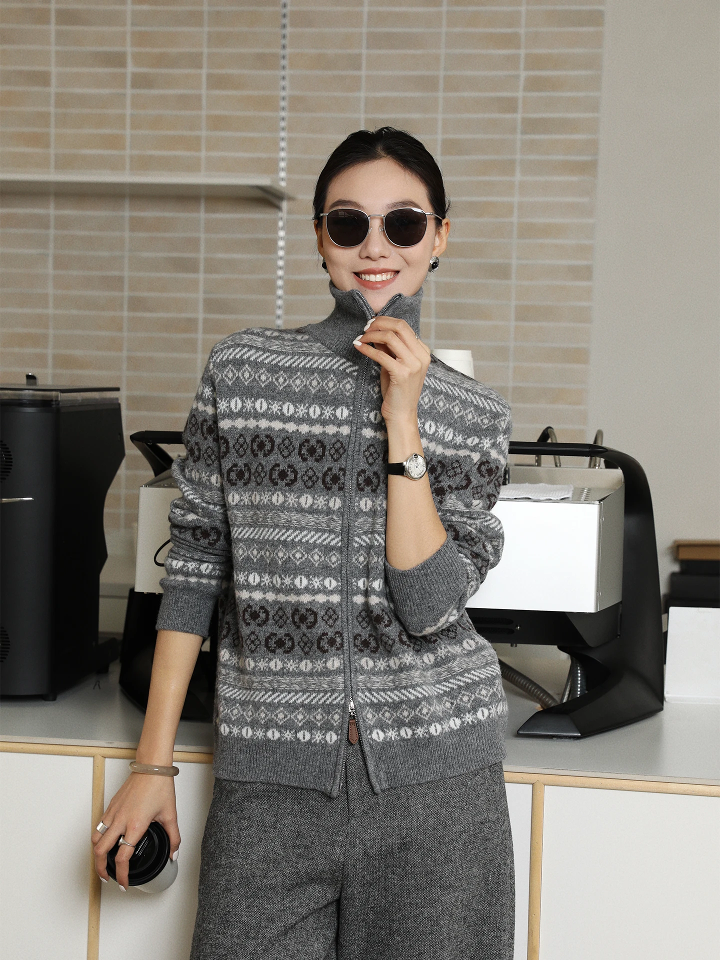 

Ретро-кардиган женский вязаный шерстяной свободного кроя с воротником, весенняя новинка, узор Fair Isle, дышащая верхняя одежда