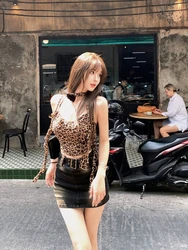 2000s Vintage Leopard Vest Women Casual Y2k Crop Tops Sexy Female Outwear Summer Korean Fashion Elegant Tank Tops Blouse Shirt