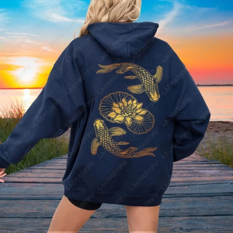 

Винтажная толстовка с капюшоном Koi Fish, японская Токио, морская, азиатская, художественная, для мужчин и женщин, подарок для рыбалки, толстовка в японском стиле, эстетический пуловер