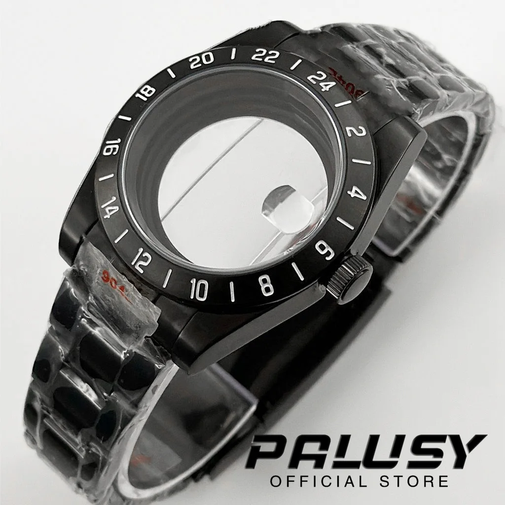 39 مللي متر أسود 24 ساعة GMT الصلب الحافة ساعة الحال بالنسبة NH34 NH35 NH36 ETA2824 حركة الياقوت الزجاج اكسبلورر الساعات اكسسوارات