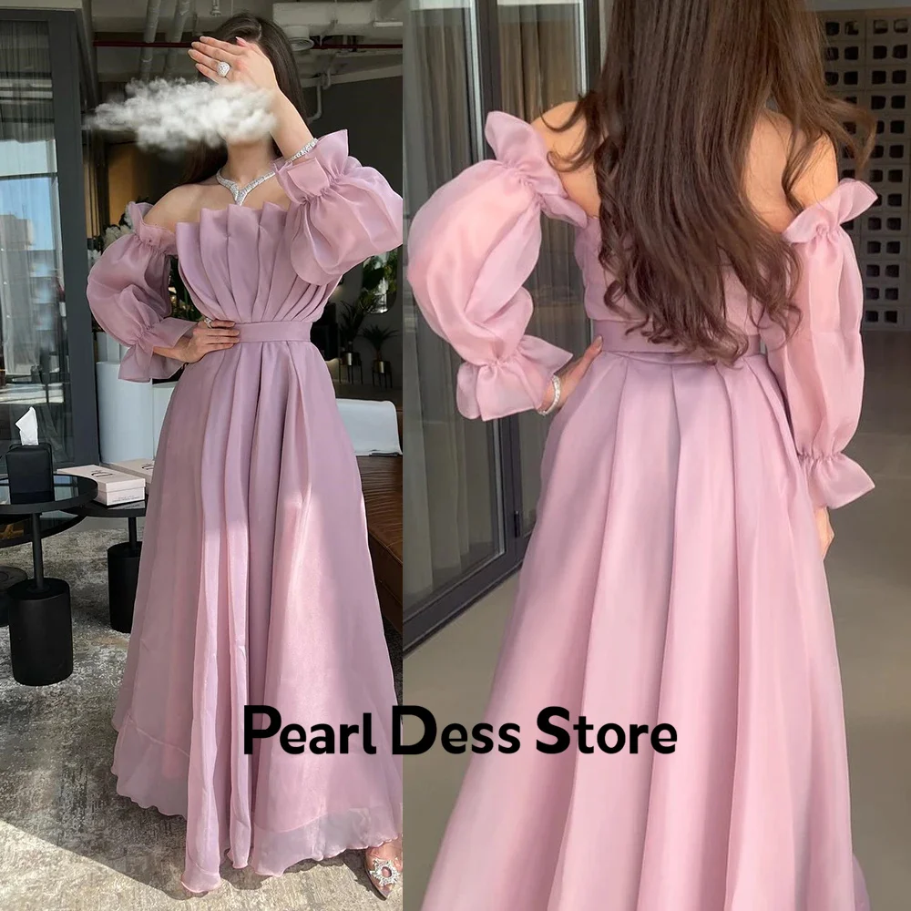 Pearl Floor-to-ceiling Evening Dresses Woman Elegant Dresses for Women Wedding Party Dress Pink Long Sleeves Folds Chiffon Prom