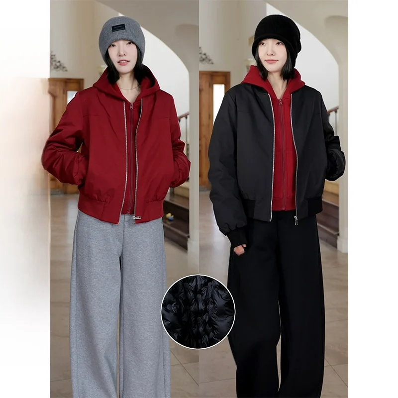 

Зимняя женская повседневная свободная куртка-пуховик Cojiaojiao 90 White Du с капюшоном в бейсбольном стиле