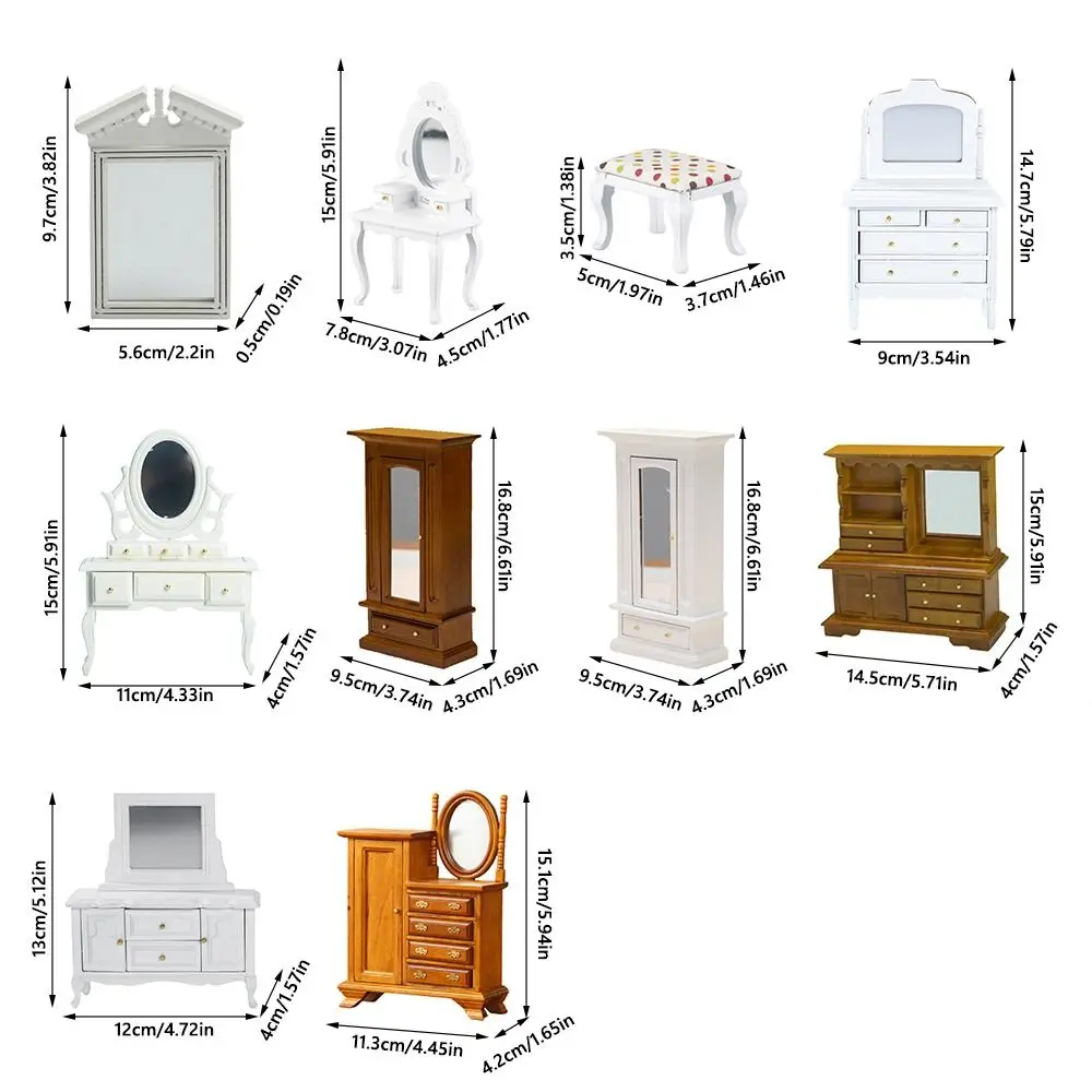 ตู้เสื้อผ้าตุ๊กตาไม้ขนาด 1:12 อุปกรณ์เสริมตุ๊กตาเฟอร์นิเจอร์ตุ๊กตาตู้เสื้อผ้าตู้อุปกรณ์ประกอบฉากภาพถ่ายกระจกแต่งตัวขนาดเล็กของเล่น
