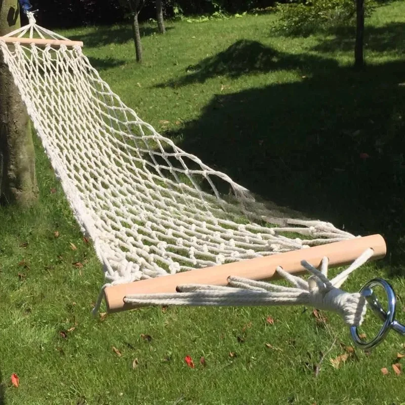 Amaca in rete di cotone antiribaltamento Amaca da campeggio all'aperto Amaca in rete con bastone corto Amaca tascabile in rete per il tempo libero