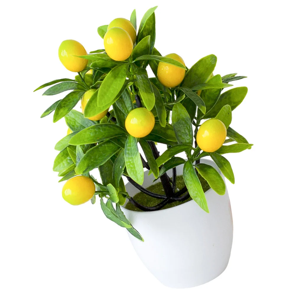 

Artificial Mini Lemon Tree Potted Realistic Faux Bonsai Yellow Pot No Watering Easy Maintenance Desk Home Office Decor Indoor