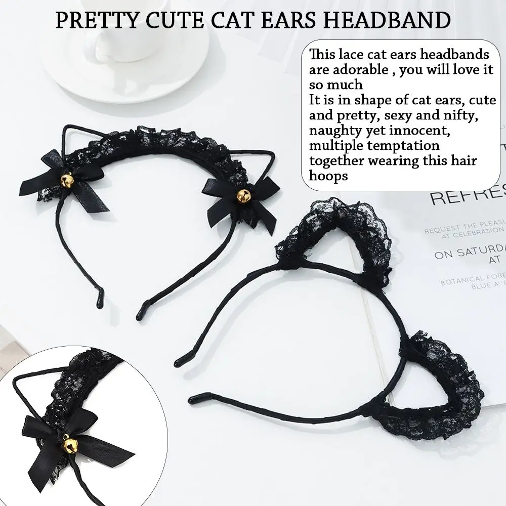 Women Cute Lace Cat Ear Hairbands Solid Ribbon Bow Hair Bands Headband Women Headwear Girls Princess Tiara Hair Accessories