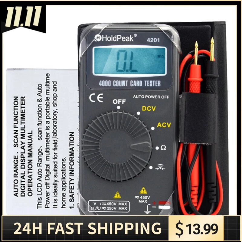 

Digital Multimeter Pocket Multimeter HP-4201 4000 Counts Multi Tester Pocket Voltmeter Ammeter Auto Range for Measure AC/DC
