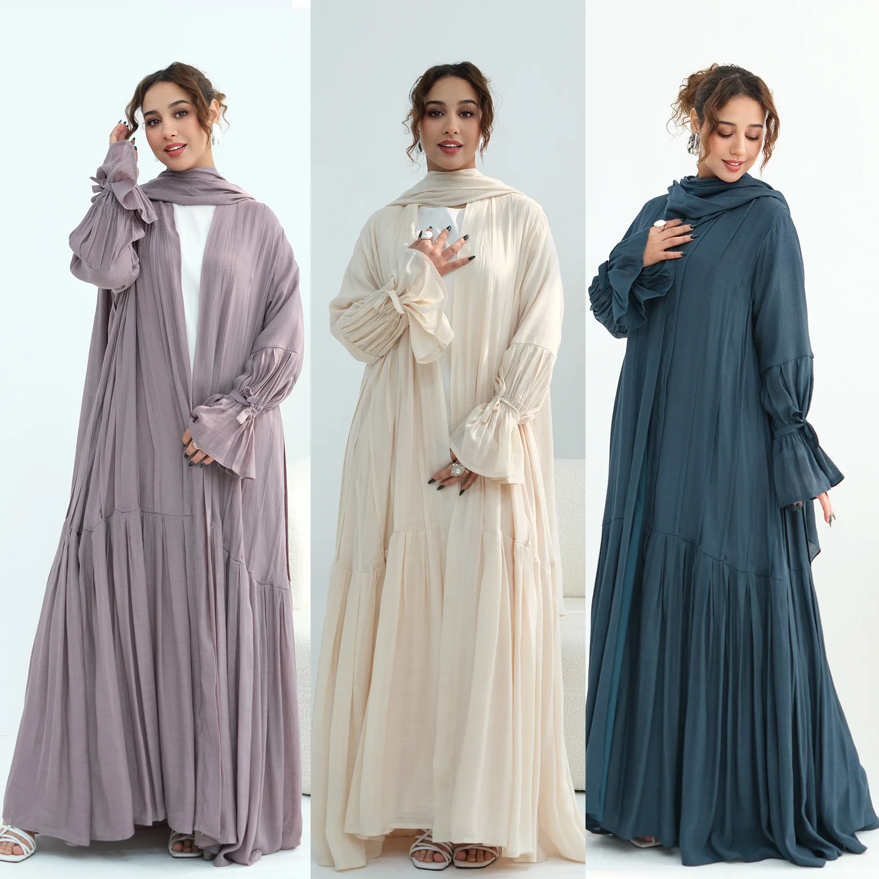 ชุดเดรสเปิดสำหรับผู้หญิงมุสลิมในเทศกาลอีด รอมฎอน ฮิญาบ ดูไบ อบายา ตุรกี คาฟตัน เคบายะ คิโมโน คาร์ดิแกน จาลาบียะ อิสลาม ชุดคลุมอาหรับ