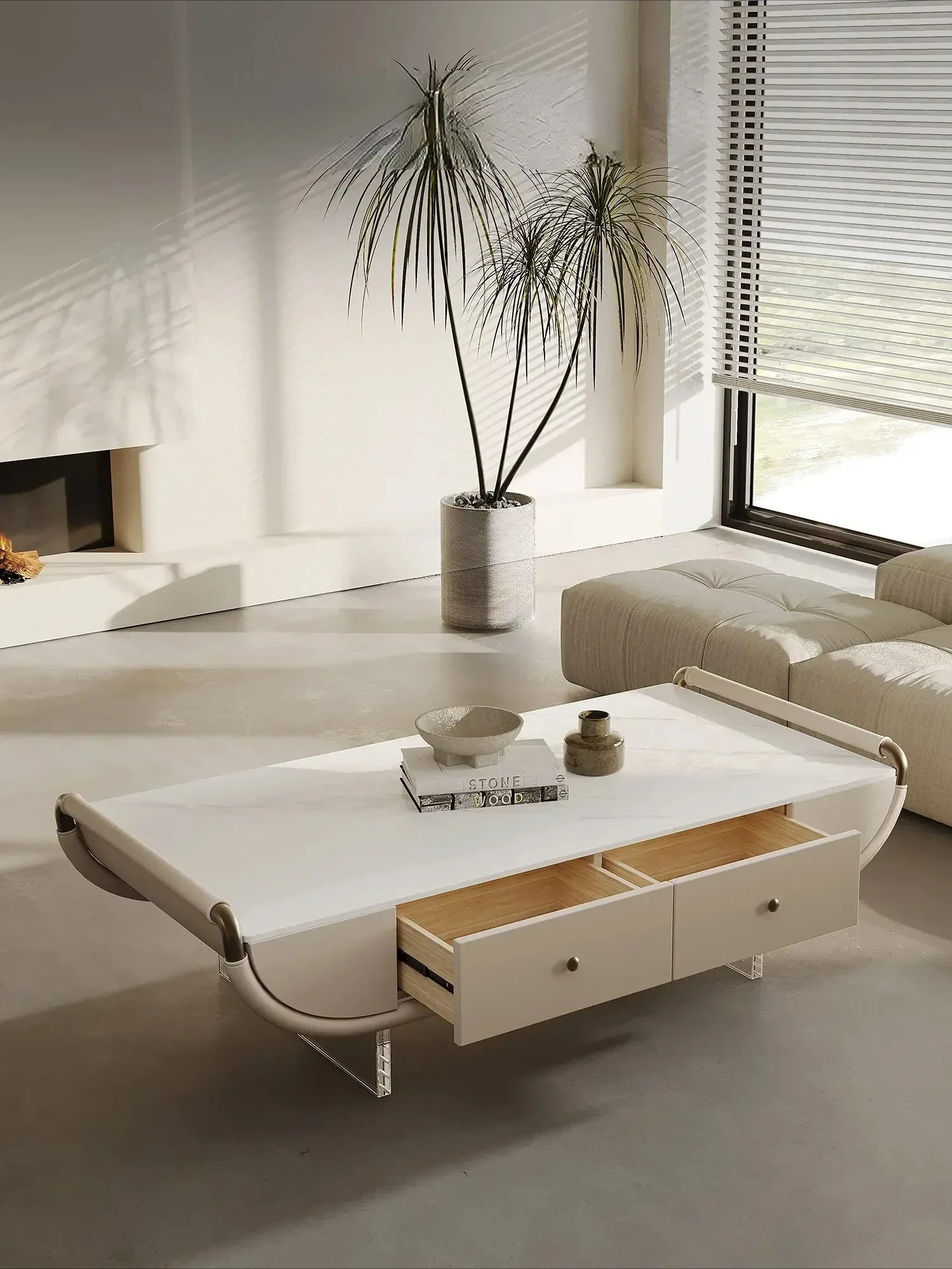 

xz1zq Italian Stone Plate Coffee Table Small Apartment Modern Minimalist Acrylic Suspension Table Home Living Room