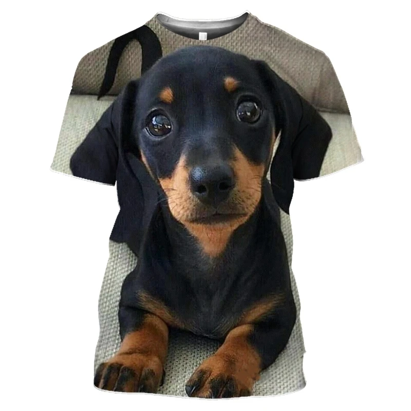 New Style 3D Cute Dackel Dog Print T Shirt Tops Clothing Round Neck Casual Loose Short Sleeve Dachshund T-Shirts Men\'s Comfort