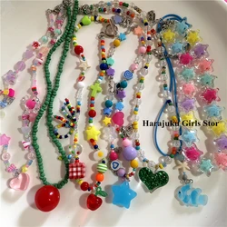 Kpop Boho Cute Colorful Tomato Star Heart Fish Pendant Bead Necklace For Women Aesthetic Y2K Charm Jewelry EMO Scene Accessories