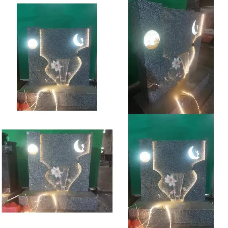 LED Lighted Stone Fountain Grey Granite Indoor Waterfall Feature with Illuminated Design for Home Decor