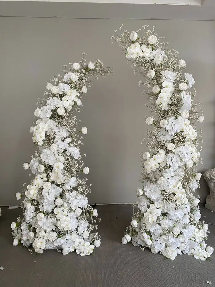 Custom series Champagne White Rose Orchid Horn Arch wedding decoration Artificial flower props fake flower row background wall