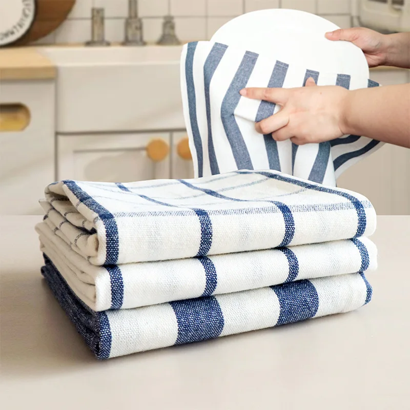 Cotton Dish Cloths Pack of 2 Highly Absorbent Quick Drying Super Soft Premium Kitchen Towels with Hanging Loop for Hand & Tea