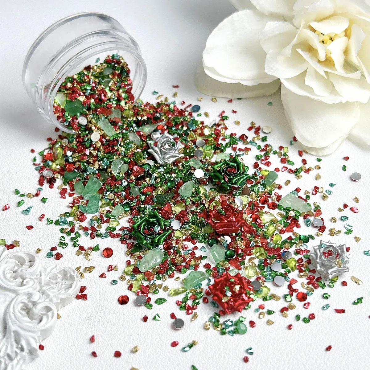 1 صندوق جديد عيد الميلاد سلسلة حجر الراين مسمار الفن زينة الإبداعية مقلد الأحمر الأزرق روز الراتنج مختلط مسمار السحر DIY بها بنفسك #3