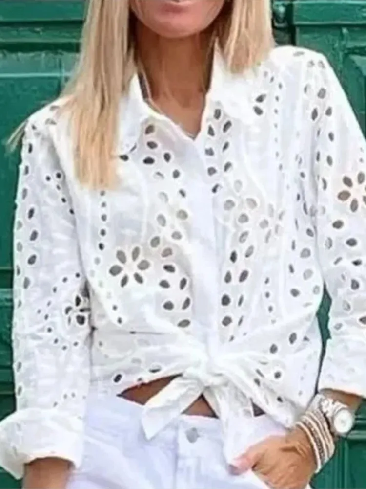

Женская модная белая рубашка, сексуальный топ с длинными рукавами и пуговицами, рубашки для женщин, повседневная офисная рубашка, женская весна-лето, новинка