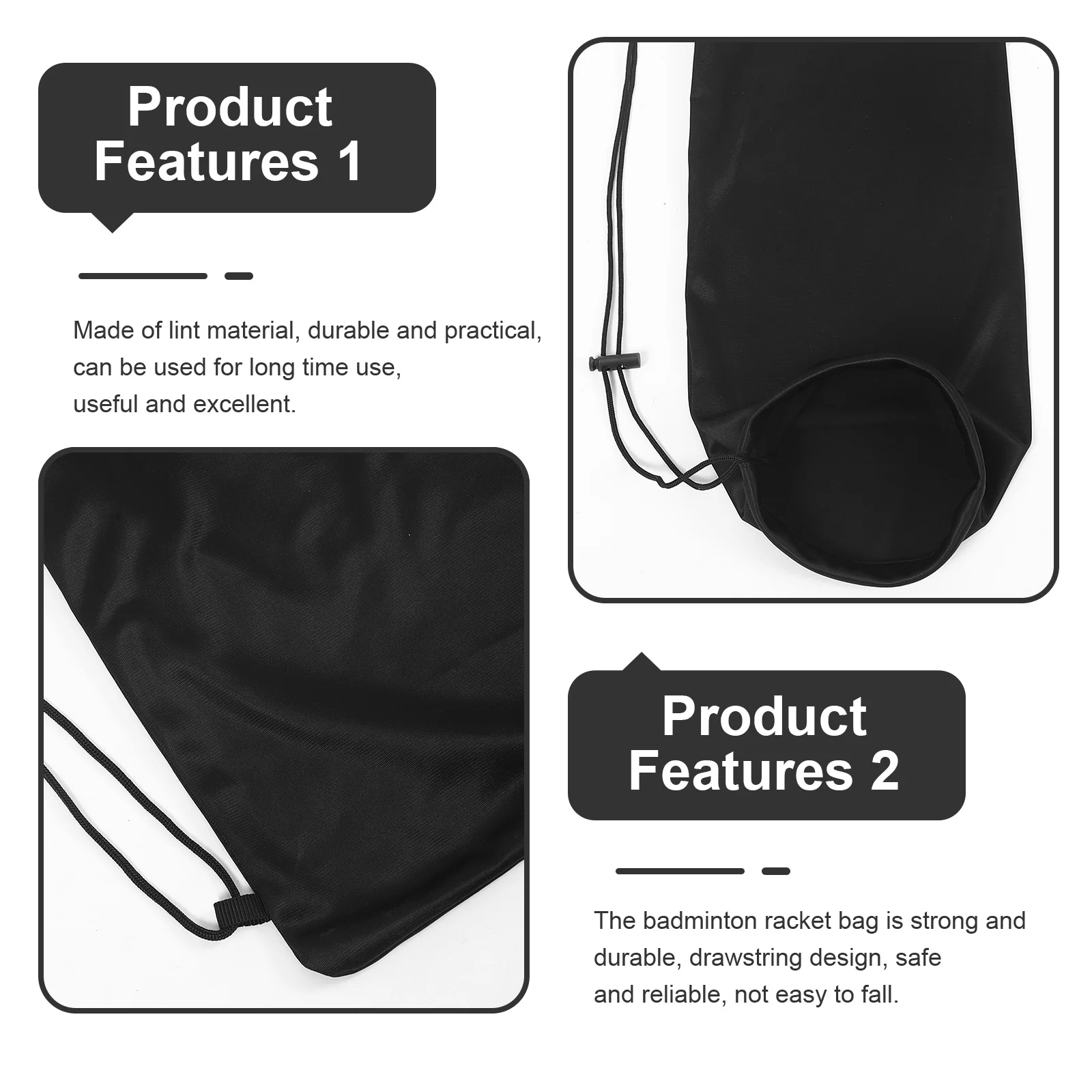 

Badminton Racket Bag Durable Lint Material Drawstring Design Outdoor Portable Sports Pouch Storage Organizer Badminton Bag