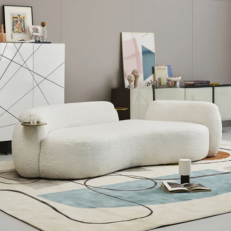 Cream style shaped sofa, modern and simple living room, dual three person functional, leisure and lazy person