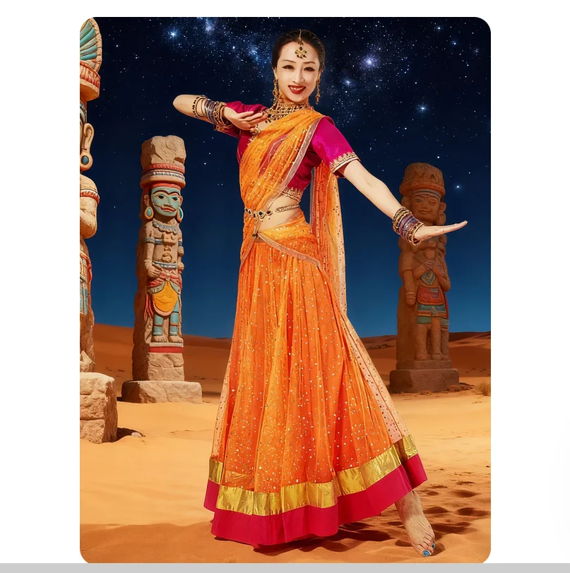 Salwar Kameez Set - زي رقص هندي للعروض، تصميم ضيق،