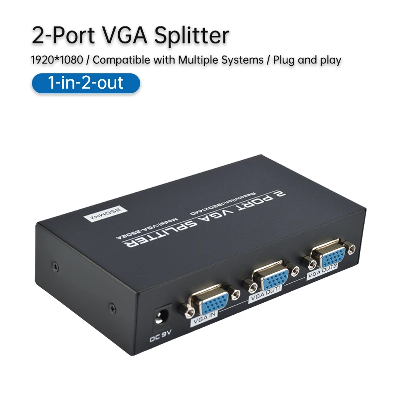 

2-ПОРТОВЫЙ VGA-разветвитель, 2 порта, 1 в 2, выходная технология высокого разрешения, диапазон с Plug and Play на 250 МГц