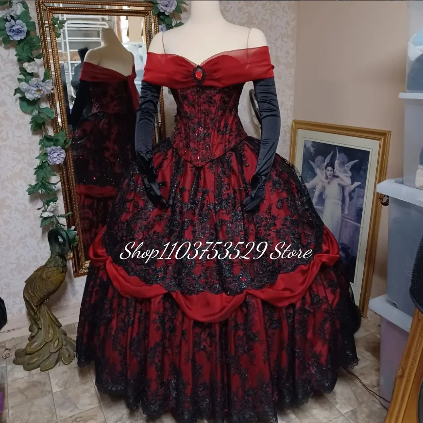 Burgundy Gothic Vintage Prom Dress Medieval Victorian Pleated Tutu 2024 Lace Up Corset Masquerade Evening Party Dressses