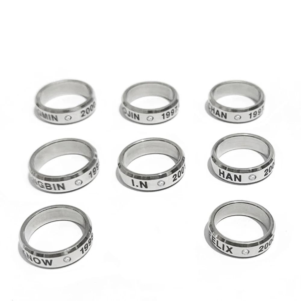 1PCS KPOP Finger Ring Felix Hyunjin Bangchan Lee Know Han Birthday Date Printing Titanium Steel Jewelry Necklace Ring Accessorie