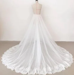 New Detachable Tulle Overskirt Lace Appliques Bridal Overlay Wedding Skirt White Ivory Long Tulle Over Maxi Party Skirt Train