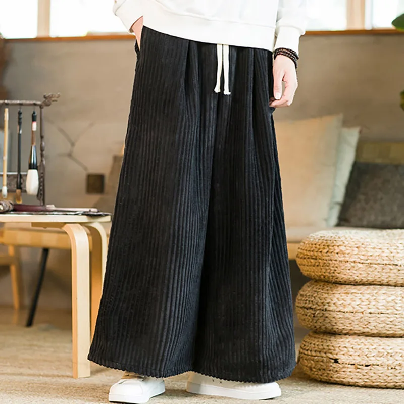 Brand Clothing Winter Corduroy Pants Men baggy Elastic Waist Straight Thick Outdoors Casual Trousers Plus Size Wide leg pants