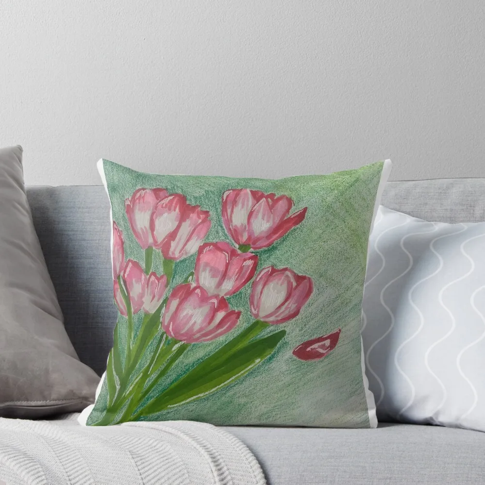 Pink Picked Tulips Throw Pillow Luxury Cushion Cover Decorative Cover For Living Room Pillows Aesthetic Pillow