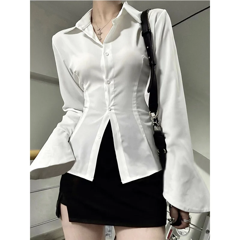 

Oversized Fashion Solid Color Corset White Blouse Black A-line Skirt Women Clothes Casual Slim Elastic Waist Two-piece Suit