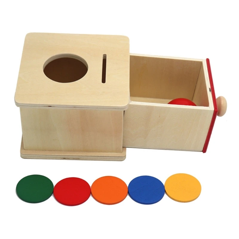 

Baby Montessori Toy Wooden Coin Insert Drawer Sensory Learning Box Educational Fine Motor Skill Wooden Box for Toddler