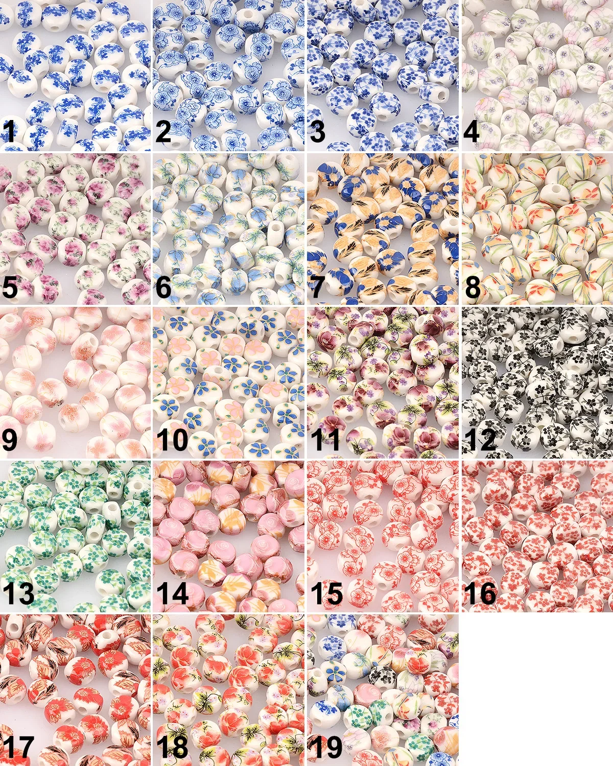 8mm Colorful Flower Pattern Oblate Ceramic Beads DIY Loose Spacer Beads Porcelain Beads Bracelet Finding Charms Pendant