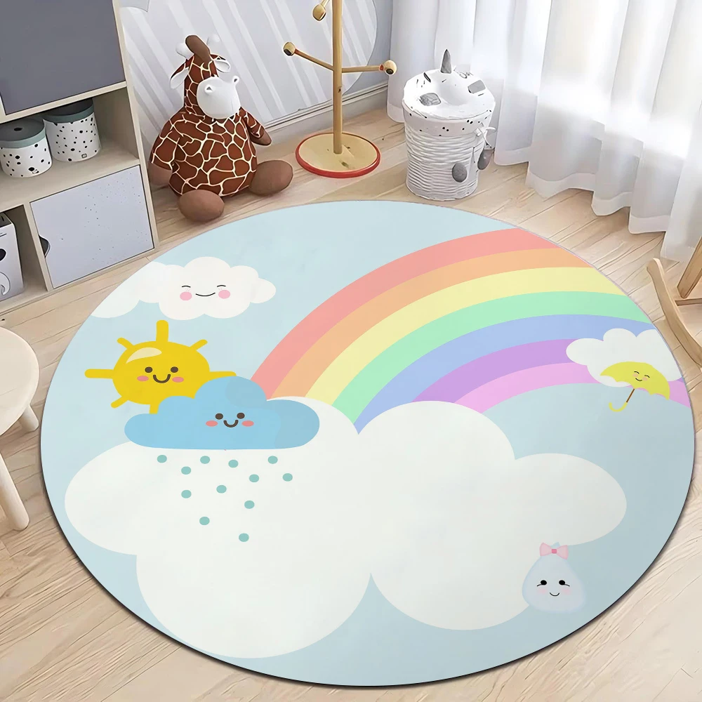 

Rainbow Print Round Rug – Non-Slip Machine Washable Flannel Carpet for Living Room, Kids Play Area & Bedroom