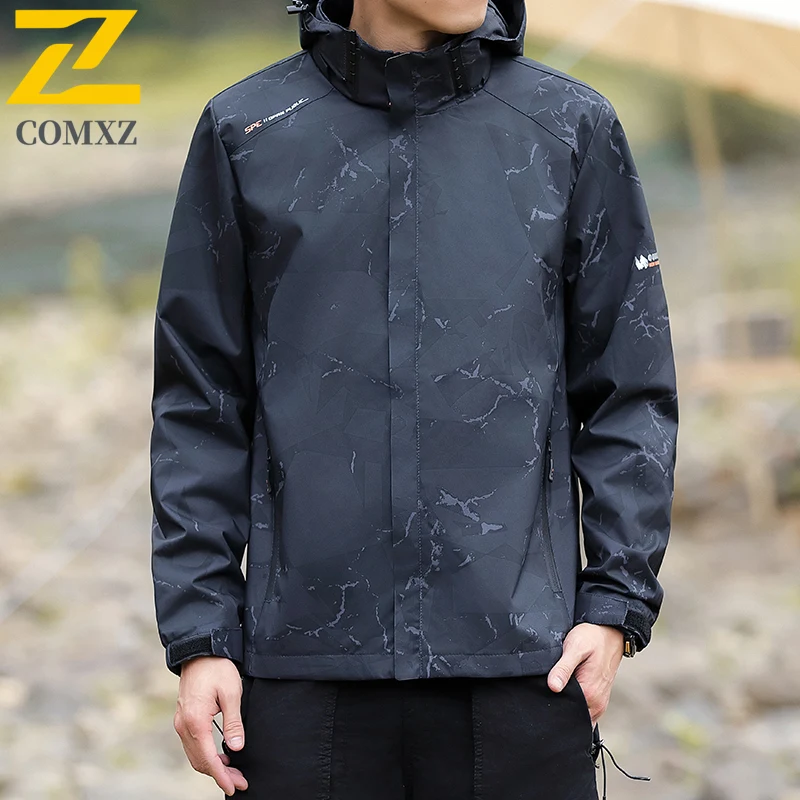 Autumn Camo Men's Jacket Trendy Cycling Thin Detachable Hat Waterproof Coat Outdoor Mountain Bike Windbreaker Chaquetas Hombre