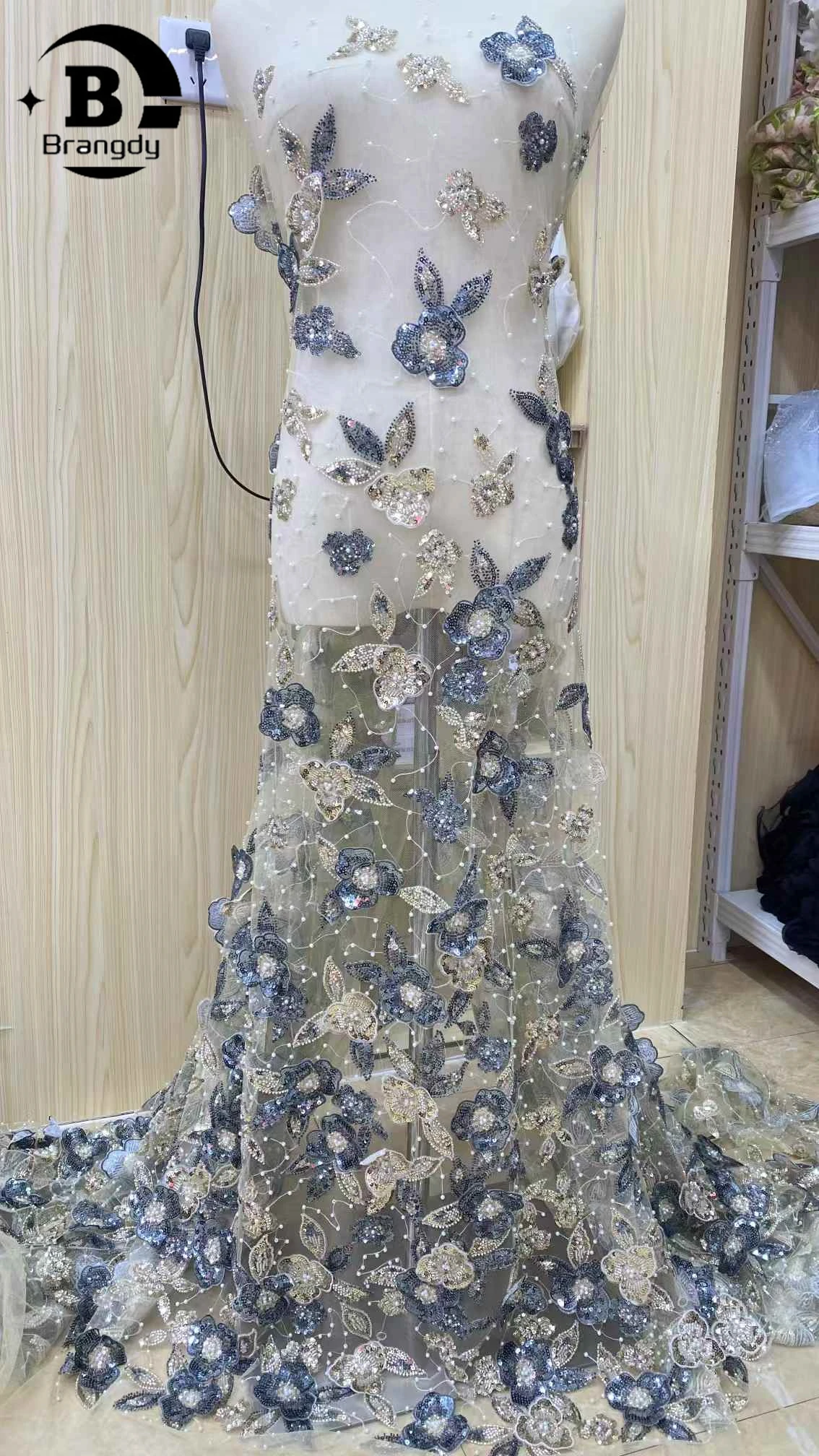 Lo último en tela de encaje con cuentas y bordado Floral africano 3D, vestido de boda de fiesta de encaje de tul con lentejuelas nigerianas francesas de alta calidad 2025