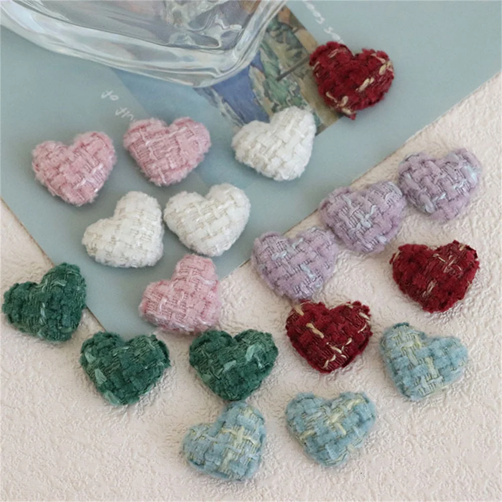 WFFNNKC 20-30Pcs Plaid Cloth Art Love Heart Flat Back Cabochon Ornament Patch DIY Earrings Garment Button Jewelry Hair Accessory