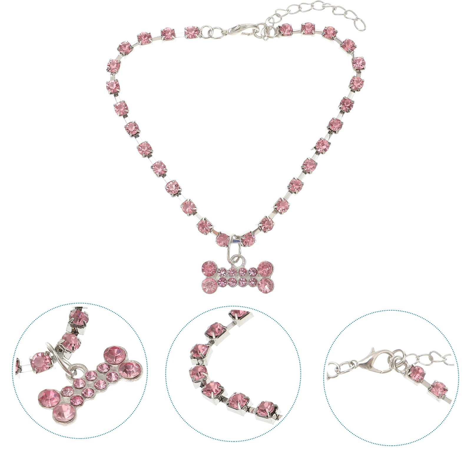 

Pet Dog Cat Necklace Rhinestone Adjustable Collar Metal Chain Comfortable Polish Finish Daily Use Party Gathering Identification