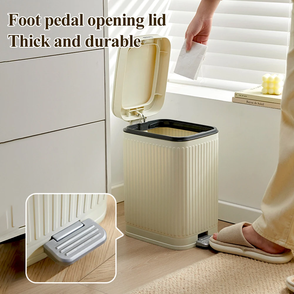 12L Light Luxury Trash Can With Foot pedal Anti odor Press Type Trash Bin For Bathroom Toilet Office Wastebaket