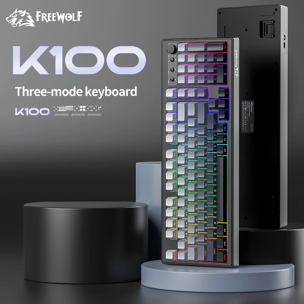 

Беспроводная клавиатура FREEWOLF K100 RGB с тихими PBT-клавишами, 99 клавиш, аккумулятор 4000 мАч, регулятор заряда батареи, для геймеров