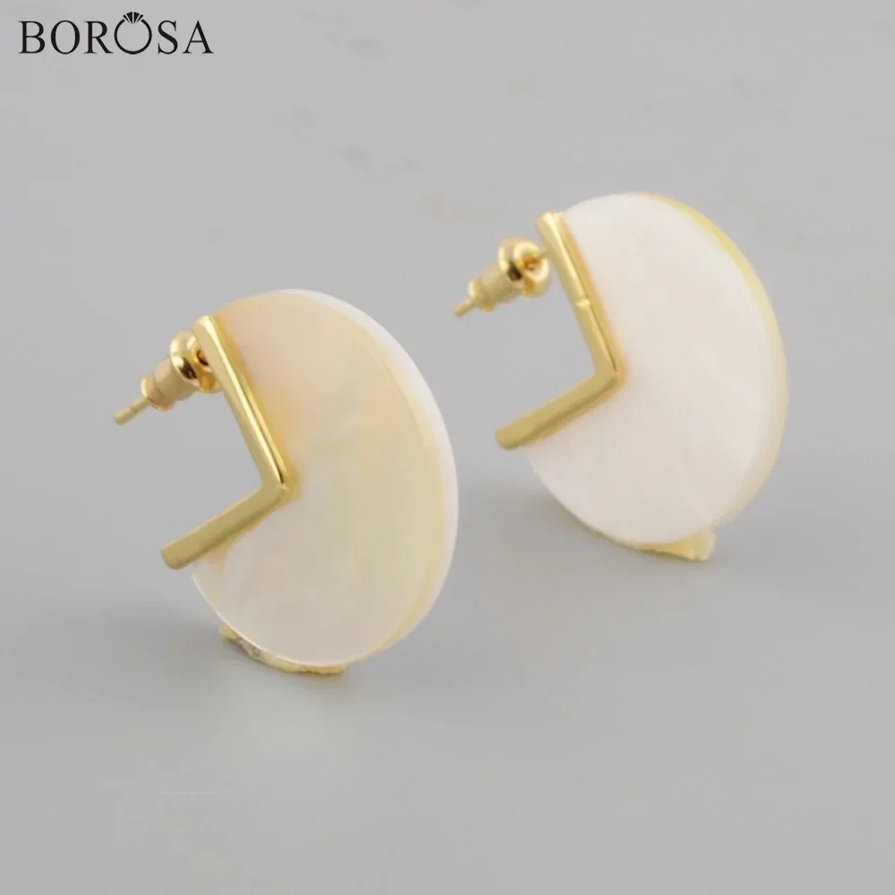 Bohemia Shell Jewelry 5Pairs Gold Color Natural White Shell Stud Earrings for Women Fashion the Mother of Pearl Slice Earring