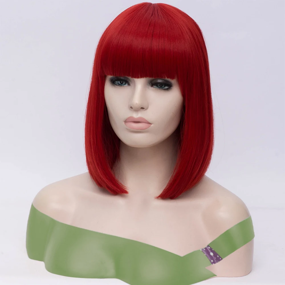 MSIWIGS Women Synthetic Straight Short Bob Wigs With Bangs Blue Golden Red Black White Purple Green Brown Cosplay Wig Female