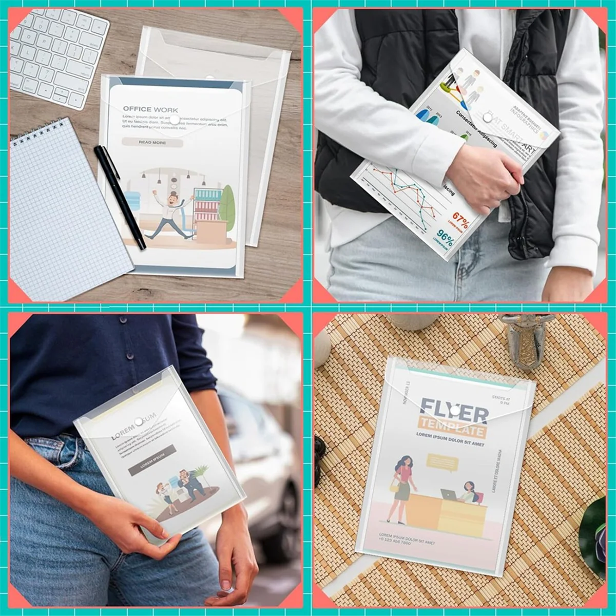 AA98 20 Pcs Small Plastic Envelopes with Snap Closure,Reusable Stamp and Die Storage Pockets, Waterproof Clear Envelope Pouch