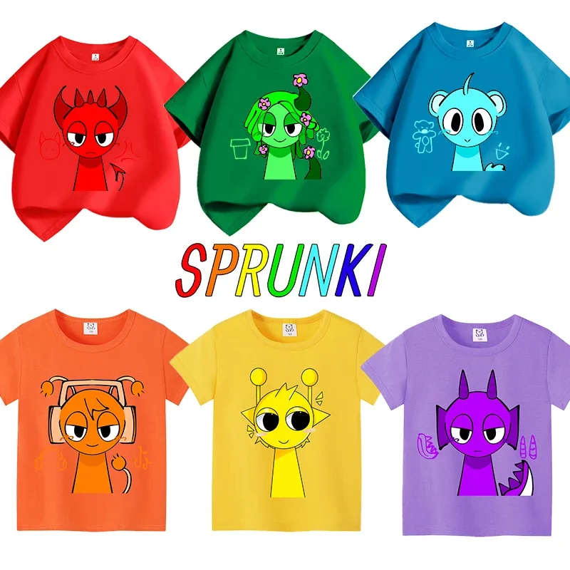

Sprunki Cartoon Anime Figure Pattern Cotton T-shirt Casual Loose Trendy Cool Short Sleeved Summer Children Tee Top Clothes Gifts